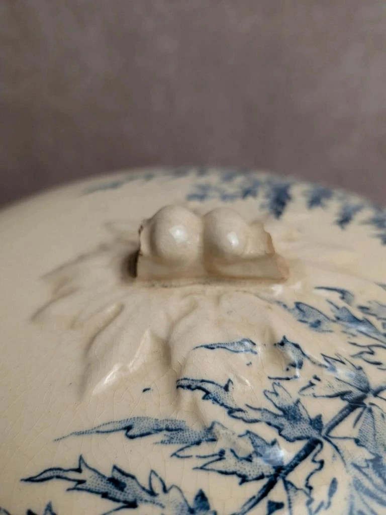 Sopera antigua de terracota Gien – Modelo Helecho – Decoración azul – photo 3